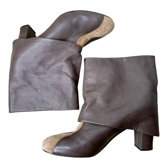 See by Chloe Melia Two Tone Leather Suede Foldover Heeled Boots Size 40 - Picture 4 of 15